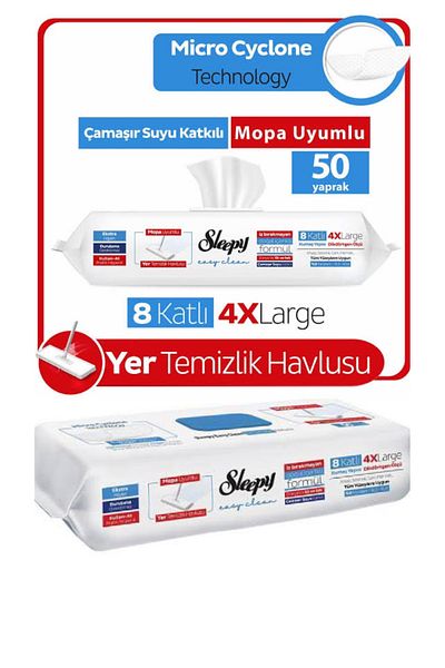 Sleepy Cleaning Towel - Easy Clean, 8 Layers, 4 Xlarge, 50 Sheets x 2 Packs