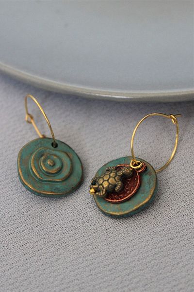 delay art Tiny Turtle Triple Authentic Ethnic Bohemian Turquoise Hoop Earrings Bijoux Jewelry