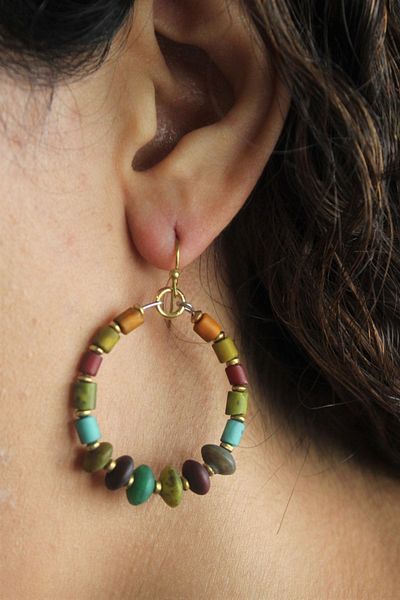 delay art Colorful Beaded Hoop Earrings Multicolor Authentic Ethnic Bohemian Handmade Bijoux Earrings