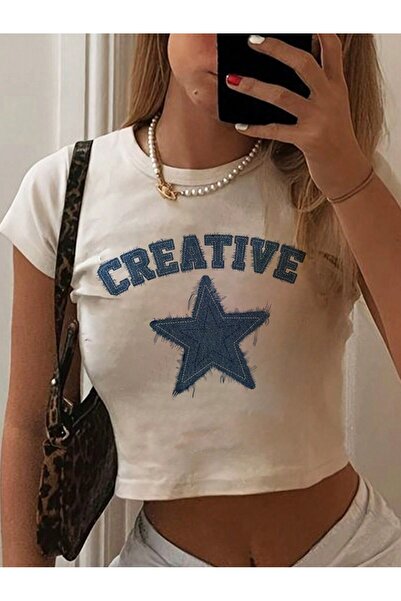 Jose Clothing ΓΥΝΑΙΚΕΙΟ ΚΟΝΤΟΜΑΝΙΚΙ ΛΕΥΚΟ ΤΥΠΩΜΕΝΟ CROP TOP BLUZ