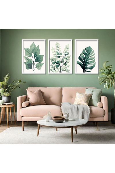 GAAGART Masă MDF din 3 piese din lemn laminat cu frunze verde pastel