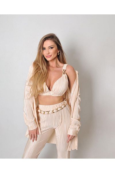 ByRanaBuyuk Cream 3-Piece Pleat Set