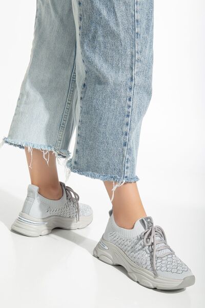 brawerlife Chicshine Kadın Gri Taşlı Triko Spor Ayakkabı Sneaker