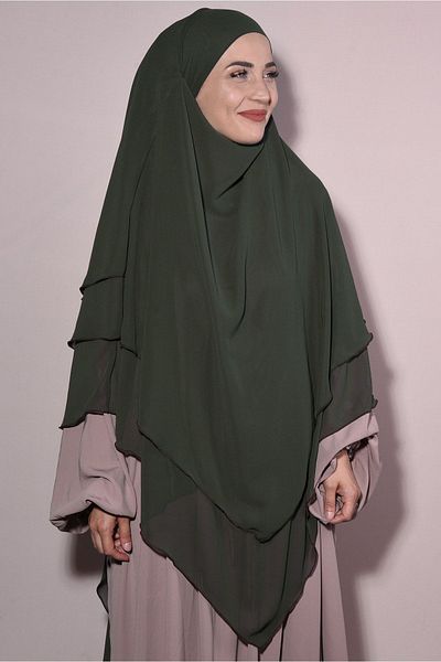 Ns nowascarf Souffle Three Layer Chiffon Ready-made Veil Hijab Shawl Khaki Green