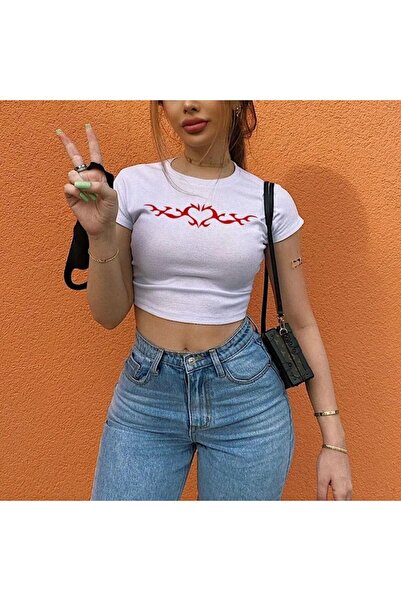 1blood Clawed Heart Printed Black Crop