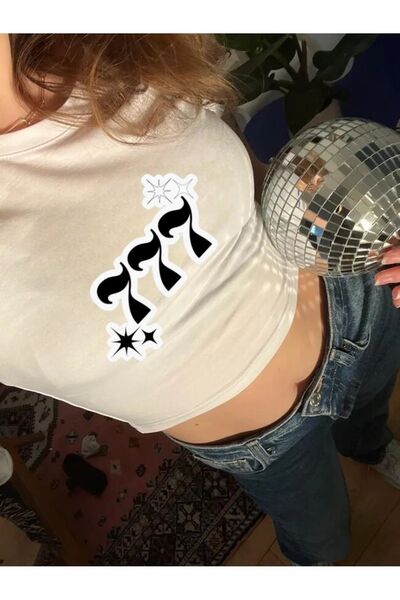 1blood Y2K Street Style Λευκό Γυναικείο Μαύρο 777 MANIFEST Κοντό μανίκι