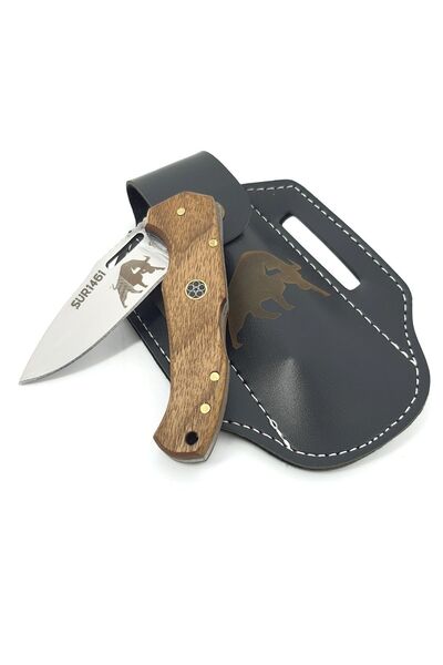 SÜR1461 Profesyonel Kamp Çakısı İsme Özel Outdoor Bıçak Deri Kılıf İşlemeli Set