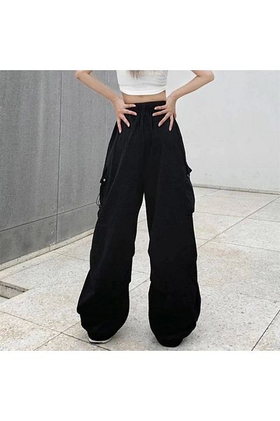 1blood Buzunar cargo negru supradimensionat elastic Baggy
