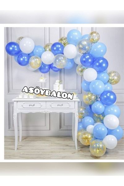 asöy Pastel White Balloon - Metalic Balloon with Chain and Gold Sequins