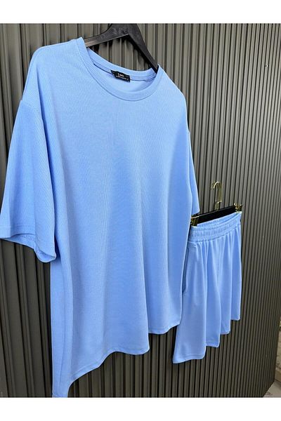 NO 601 Σετ ανδρικό μπλουζάκι και σορτς Baby Blue - Άνετο ριμπ ύφασμα