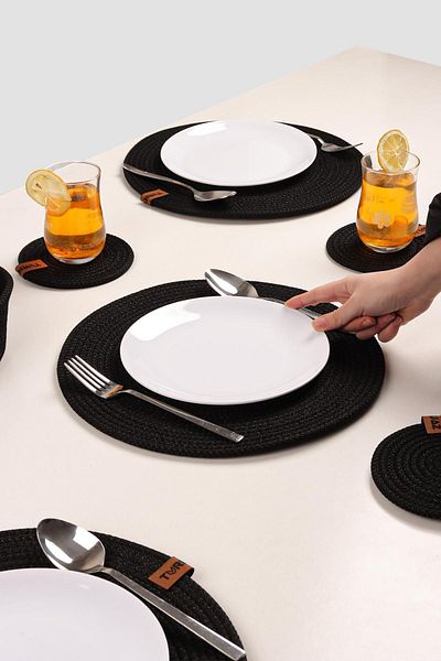 Pikas 6 Pieces Jute Plate / American Service Lux Presentation Plate, Presentation Plate Dowry Set Knitted Plate Bottom