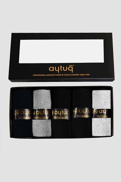 Aytuğ Men's Cotton Patk Socks - 5 Pairs Special Box, 5 Colors 11242