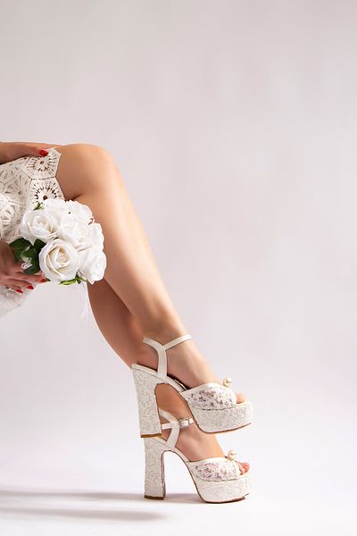 Nemesis Shoes White Lace Guipure - Lolita Women's Platform Heel Wedding Dress Shoes