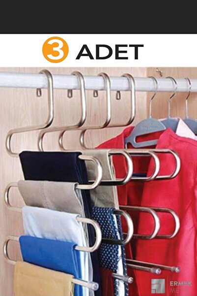 Ermek 3lü Set 5 Katlı Askılık Metal Pantalon Eşarp Ve Elbise Askısı Krom