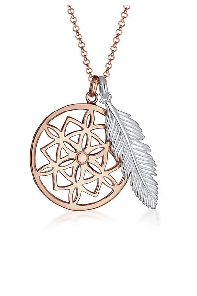 ELLI Kette Damen Traumfänger Feder Boho Bicolor 925 Sterling Silber