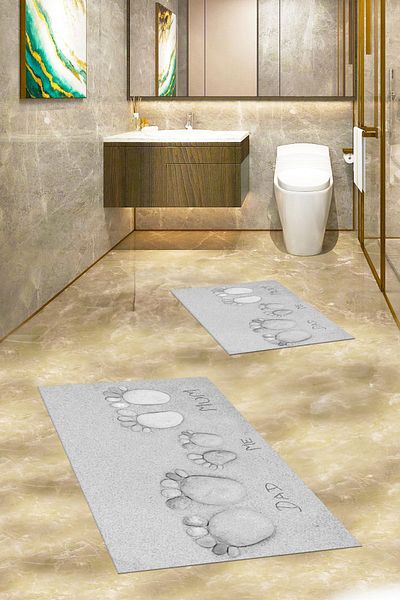 EY HOME Set de scaune de toaletă pentru baie dublă, lavabilă, imprimată 3D, mama, tata, copil, WC-16-GRI,