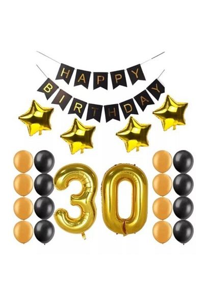 Deniz Party Store 30 Year Old Happy Birthday Written Foil Balloon Birthday Set