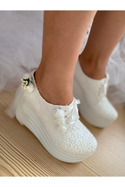 ESLEM AYAKKABI Pantofi de mireasă confortabili cu toc pană de damă Esl02