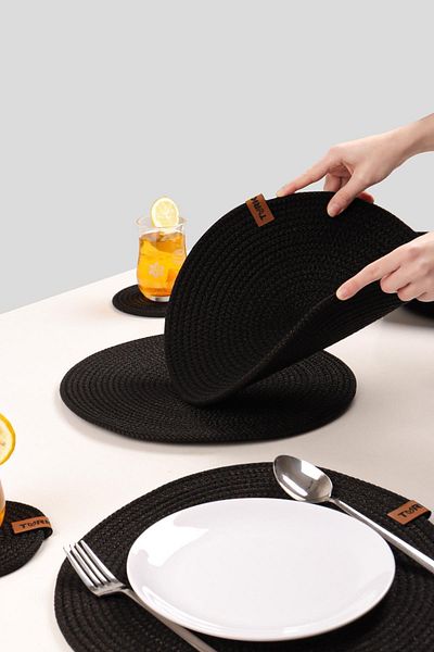 Pikas 6 Pieces Jute Plate / American Service Lux Presentation Plate, Presentation Plate Dowry Set Knitted Plate Bottom