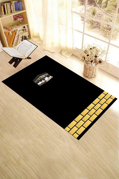 EY HOME Digital Printed Washable Kabe Motif Gift Prayer Rug Prayer Rug 70x130, Prayer Rug-45-black,