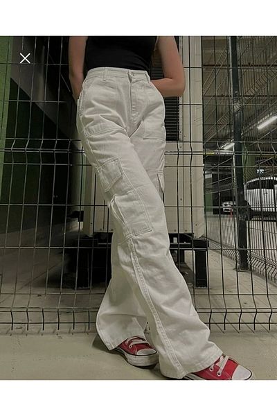 Gofeel Παντελόνι Unisex Jean με φαρδύ πόδι Y2k White Cargo