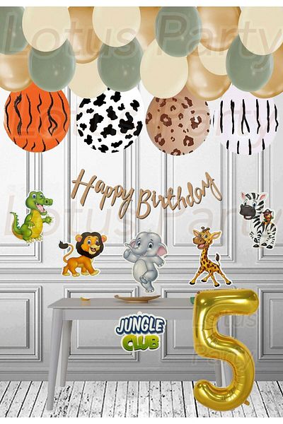 LOTUS PARTY Σετ Jungle Club - Σετ γενεθλίων με θέμα Safari με στάμπα Safari Banner Safari Printed Balloon Age 5