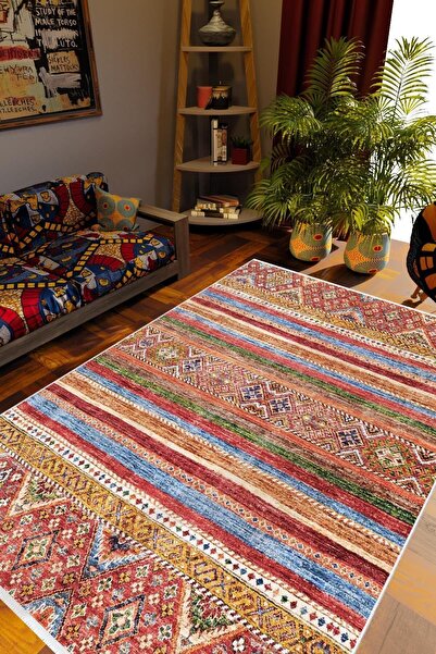 10 Post Online Kilim Desenli Otantik Eskitme Turuncu Kaydırmaz Kesme Yıkanabi...
