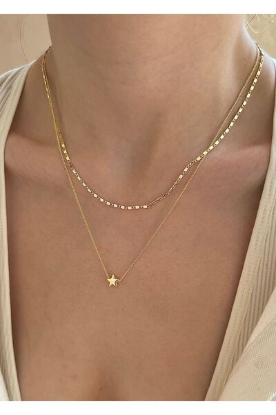 takıtarzım Yıldız 2,li zincir kombin gold kadın kolye