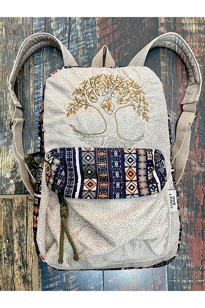 Street Bag Σακίδιο πλάτης με έθνικ σχέδιο κεντημένο Tree of Life - Αδιάβροχο καθημερινό ταξίδι