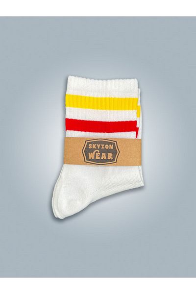 TRENDBOUTİQE Yellow Red Patterned Long College Socks 3-Piece