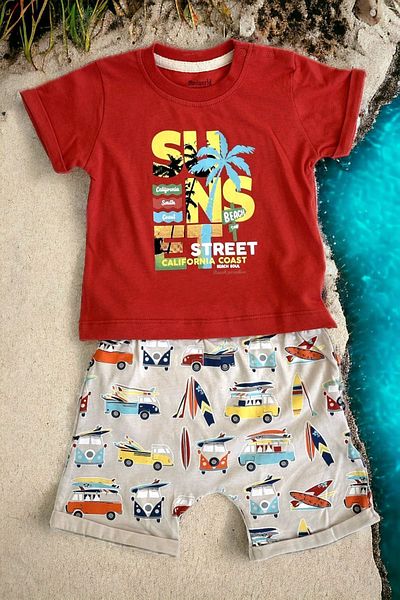 Miniworld Beach Themed Short Sleeve - Summer 2 Piece Baby Set (Cotton Fabric)