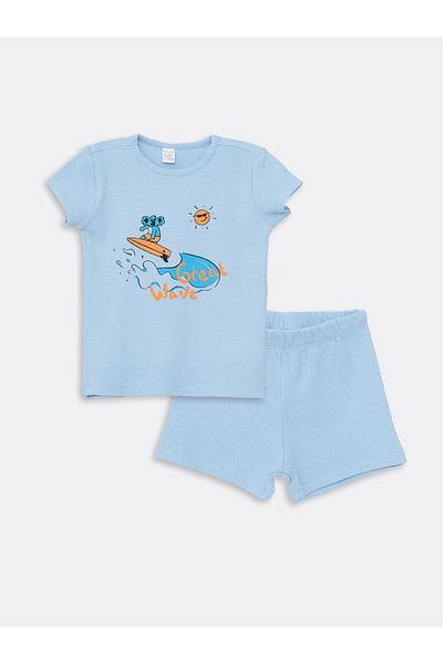 LC Waikiki Set pijama pentru bebelusi baieti cu pantaloni scurti - decolteu, maneca scurta, imprimat