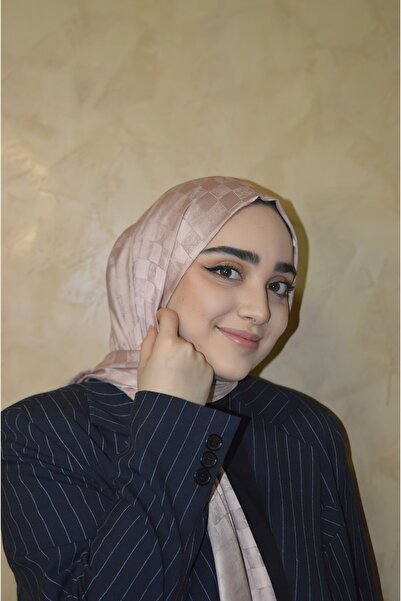 Silk Pearl Powder Colored Checkerboard Jacquard Shawl