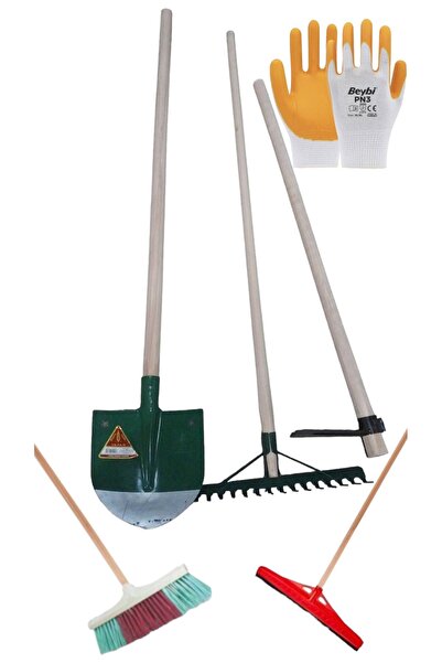 Sapcı Bahçe set 11 parça Kürek desteklı tırmık üçgen çapa çalı fırça çekpas saplı  kovan ayarlı bahçe set