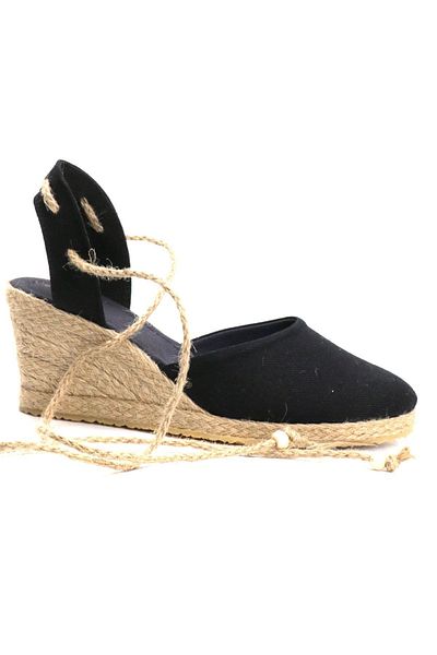 OZ AYAKKABI Espadrile de damă negre - Toc pană, lucrate manual