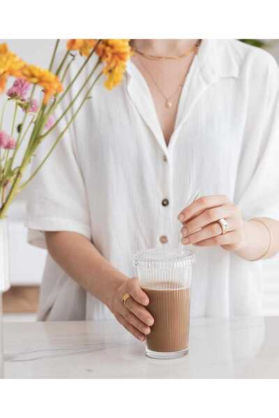 EVDEKOR Pinterest Model Origami Striped Glass Cup with Mica Lid - 1 Single