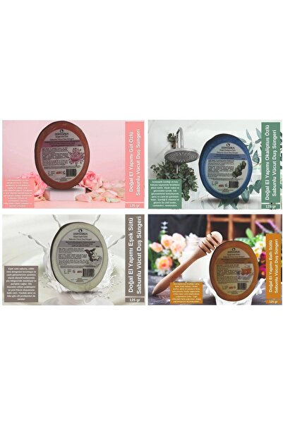 DERMASOLİN Doğal El Yapımı Dörtlü set esanslı  Sabunlu Vücut Duş Süngeri. , C...