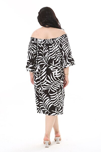 Şans Μαύρο Φόρεμα Viscose Plus Size - Ελαστική λαιμόκοψη και κοντό μανίκι 65n38173