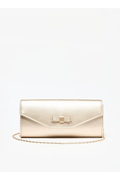 Flora Bella by Shoexpress Flora Bella Solid Clutch with Chain Strap and Magnetic Button Closure
