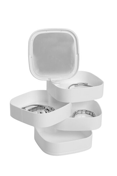 Pikas Jewelry Organizer 4 Layers Mirrored Square 360 Degree Rotatable Jewelry Organizer Box