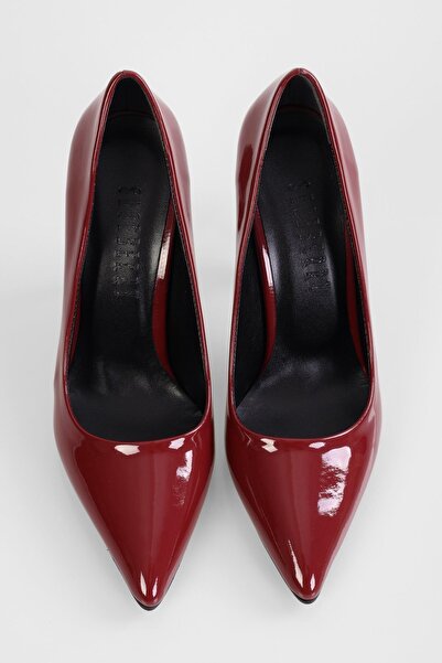 Afilli Бордові лакована шкіра тонкий високий каблук загострений носок повсякденні жіночі туфлі на шпильці