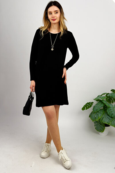 Betimoda Long Sleeve Crew Neck Women's Tunic - Black Combed Cotton Underwear