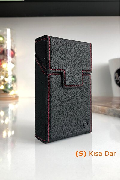 CIGBOXTR Deri Sigara Kutusu - Kısa Dar Paket (S)- Touch Blue-Slender- Aluminy...