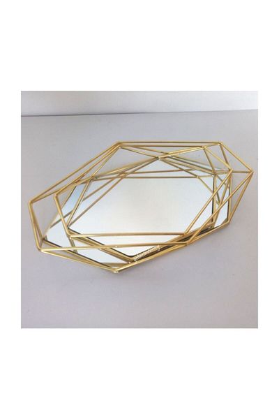 Aker Hediyelik Prism Mirrored 2-Piece Special Design Gold Engagement, Promise and Chocolate Tray