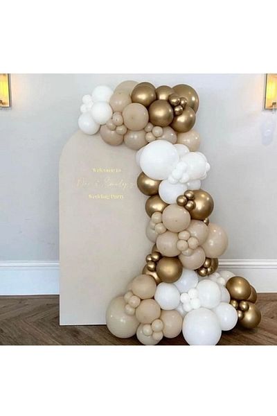 asöy Retro Sea Sand Balloon Chrome Gold Balloon Pastel White Balloon Chain