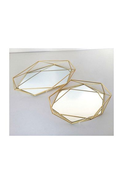 Aker Hediyelik Prism Mirrored 2-Piece Special Design Gold Engagement, Promise and Chocolate Tray