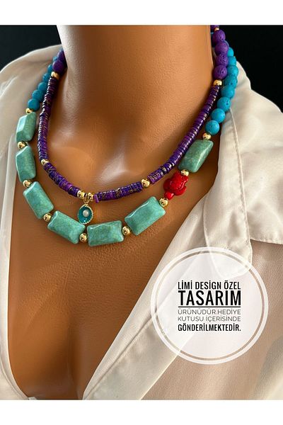 Limi Design Charm Necklace with Acrylic Beads and Mother of Pearl Beads - Mussel Design, Handmade with Accessories