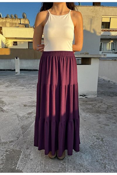 520CK Purple Colored Long Summer Hijab Skirt - Elastic Waist