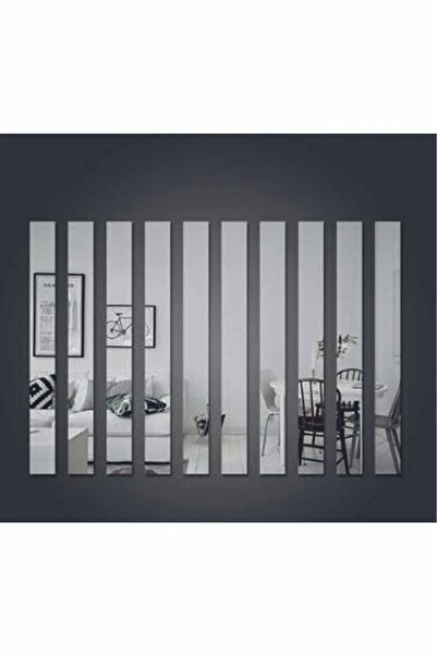 şamaksesuar Dekoratif Şerit Gümüş Ayna Pleksi Duvar Süsü ( 3 X 100 Cm) (5 Ade...