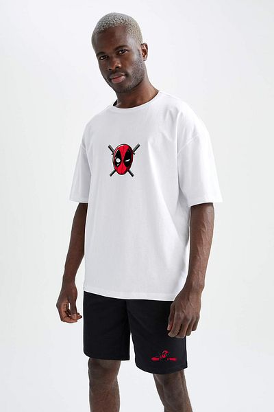 OFFSIDESIGN Unisex Deadpool Printed Oversize T-Shirt and Shorts Set - Black and White Summer Set
